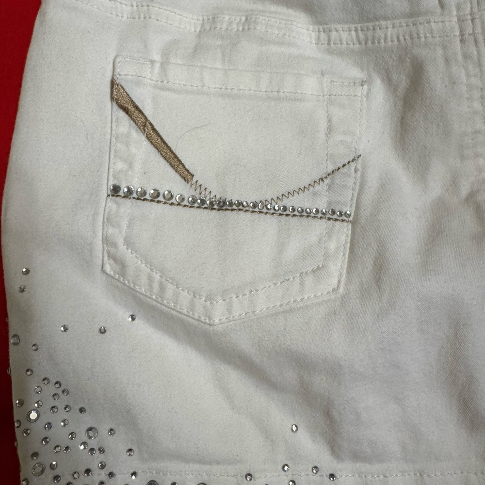 Stylish White Denim Skirt with Rhinestone Accents